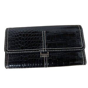 Liz Claiborne Croc Embossed Clutch Wallet Black Faux Leather